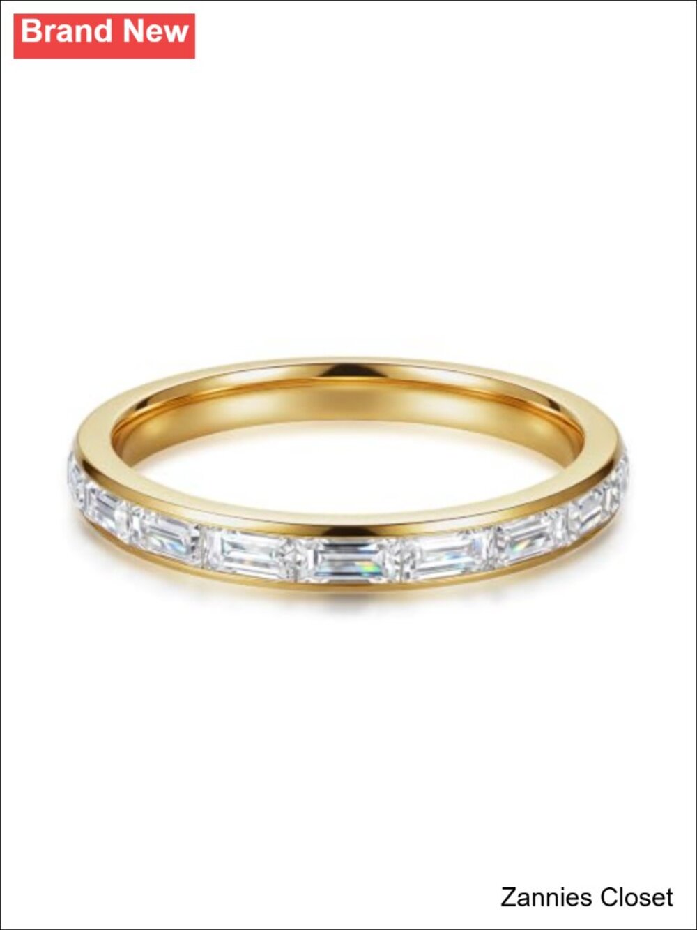 💍 2mm Baguette Channel Set 5A CZ Eternity Wedding Band Ring Gold Plated